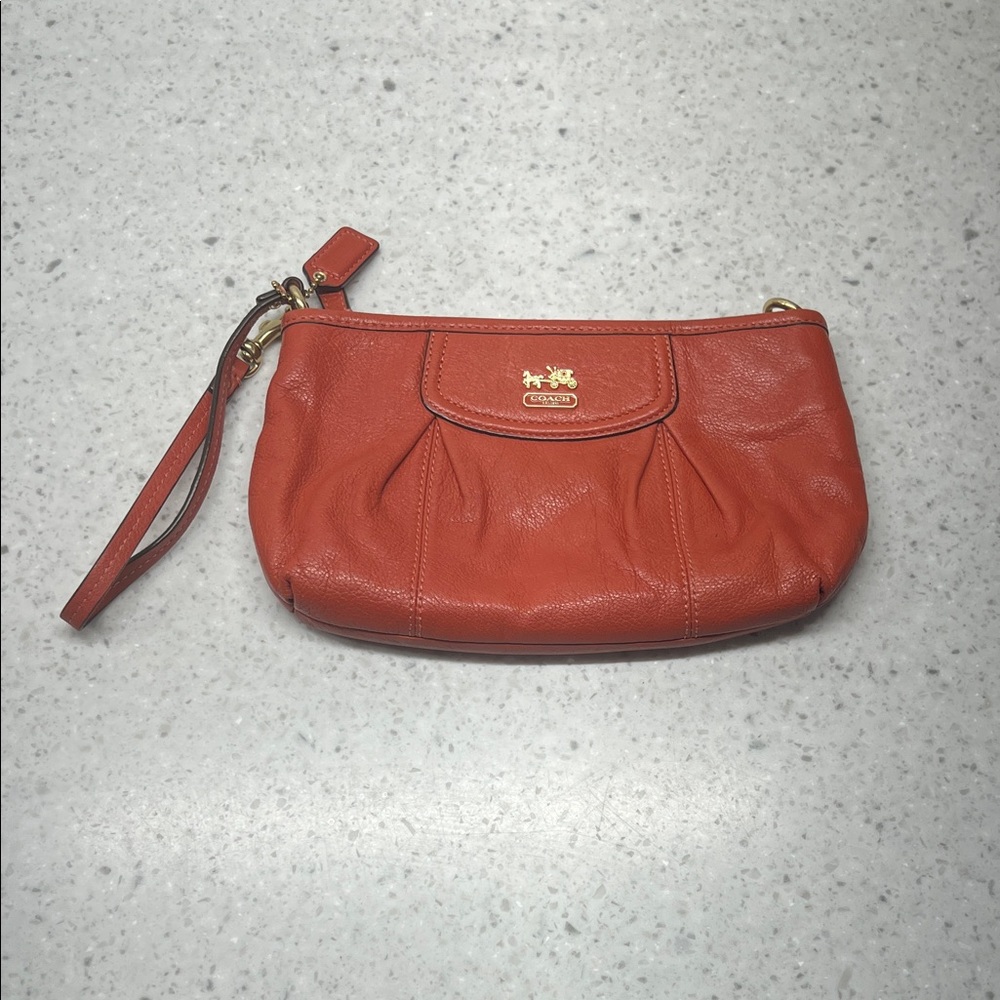 Coach Burnt Orange Leather Wristlet